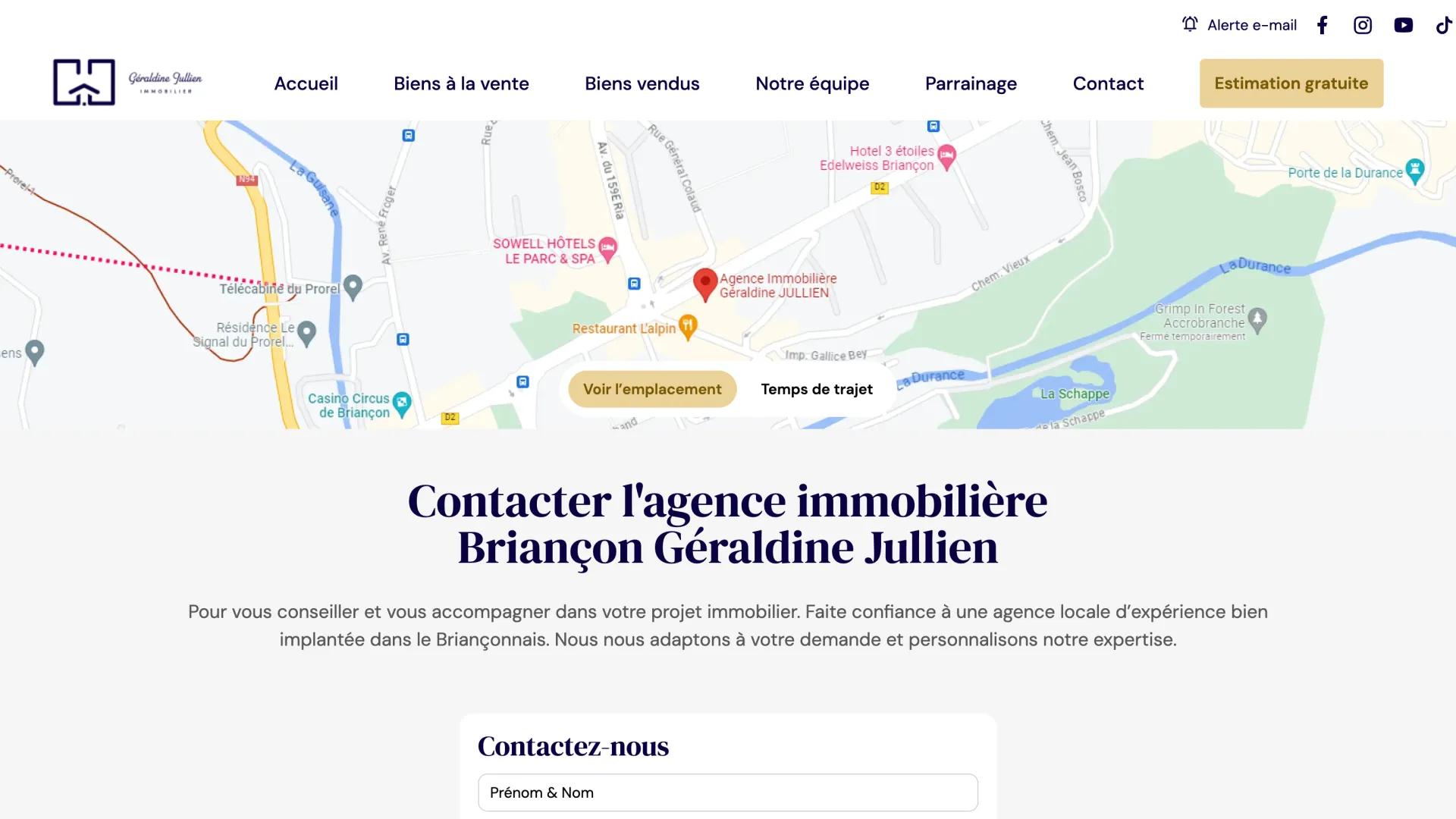 Contact page with the agency location